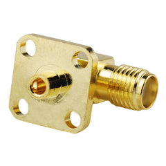 SMA Female 4 hole panel mount Right Angle RF connector Solder .086" RG405 cable