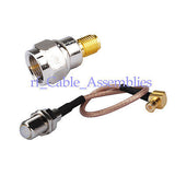 Superbat F female bulkhead to MCX right angle male RA pigtail cable RG316 + adapter SMA-F