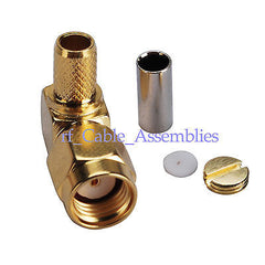 RP-SMA Crimp Plug male RA right angle connector LMR195 RG58 RG400 RG142 cable