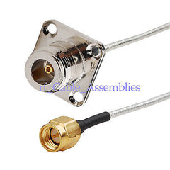 Superbat N female panel 4 hole flange to SMA plug RF connector solder cable RG405 0.086