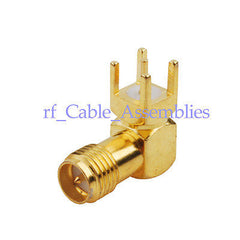 RP-SMA female jack plug center right angle solder PCB mount RF connector adapter