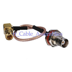 Superbat BNC Jack nut bulkhead to SMB plug right angle RG316