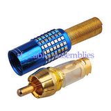 Cinch-Stecker, gerade, Crimp, blau, für Kabel 50-5 