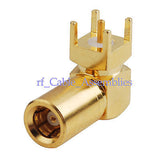 SMB female plug right angle thru hole PCB Mount RF Coax connector Goldplated