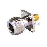 N female jack to SMA female Goldplated 4 hole flange mount RF adapter connector