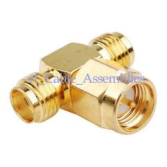 SMA male to two SMA female triple T in series RF adapter connector 3 way