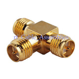 RP-SMA female to 2x RP SMA jack triple T in series RF adapter connector 3 way
